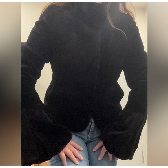 Genuine Black Sheared Mink Real Fur Luxury Coat Jacket Bell Sleeve Authentic 6 - Picture 6 of 16